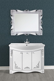 Водолей Мебель для ванной "Кармен 105" белая/серебро, зеркало в раме – фотография-6